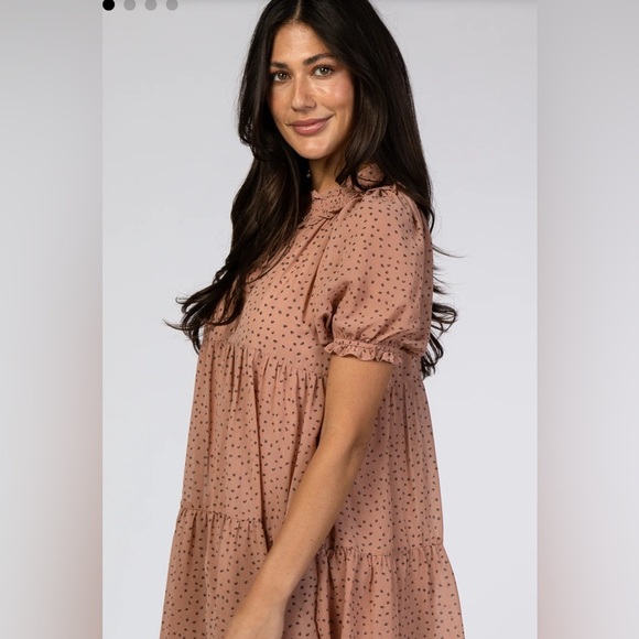 Merci Printed Front Tie Tier Dress | New No Tags | Size L | Color Dark Peach - Picture 2 of 10